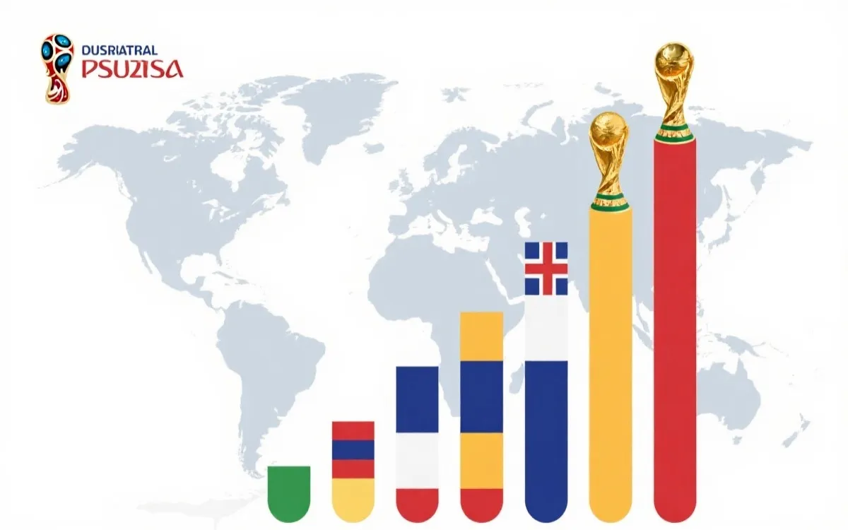 世界杯冠军次数国家排行条形图风格示意
